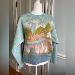 Zara Jacquard Pastural Scene Sweater